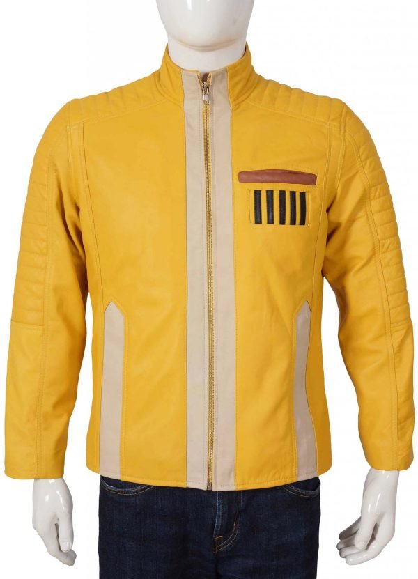 Quilted Style Yellow Men`s Leather Jacket
