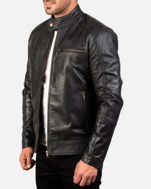 Men's Dean Black Leather Biker Jacket.