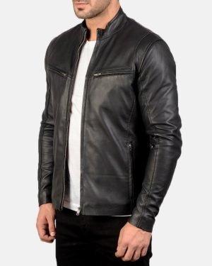 Men's Ionic Black Leather Jacket.