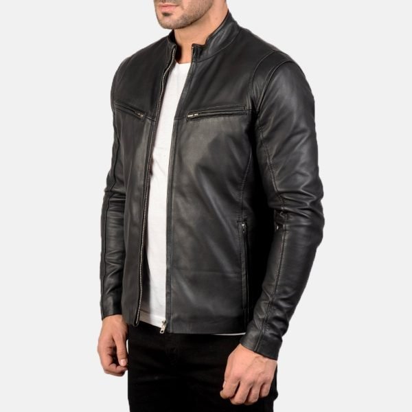 Men's Ionic Black Leather Jacket.