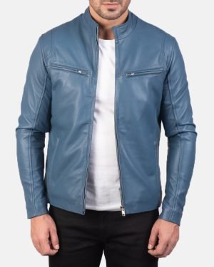 Men's Ionic Blue Leather Biker Jacket