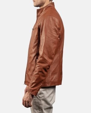 Men's Ionic Brown Leather Biker Jacket.
