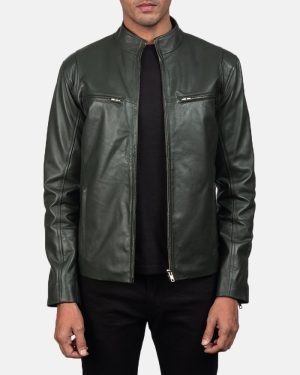 Men's Ionic Green Leather Biker Jacket