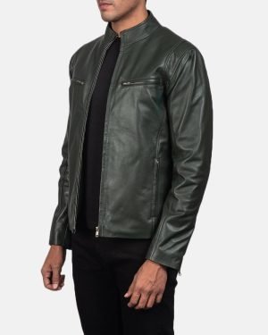 Men's Ionic Green Leather Biker Jacket.