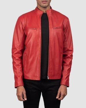Men's Ionic Red Leather Biker Jacket