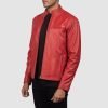 Men's Ionic Red Leather Biker Jacket.