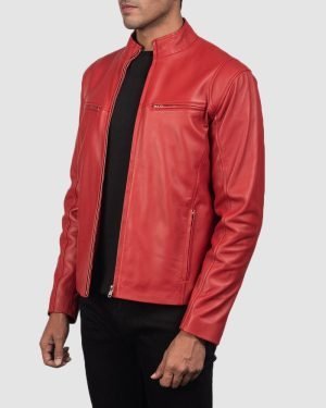 Men's Ionic Red Leather Biker Jacket.