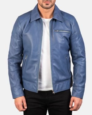 Men's Lavendard Blue Leather Biker Jacket