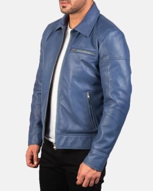 Men's Lavendard Blue Leather Biker Jacket.