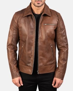 Men's Lavendard Brown Leather Biker Jacket
