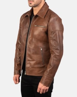 Men's Lavendard Brown Leather Biker Jacket.