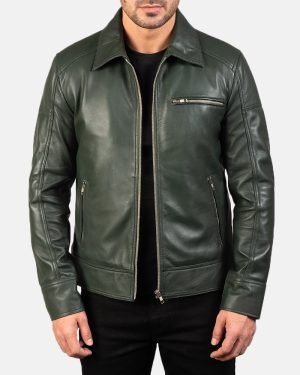 Men's Lavendard Green Leather Biker Jacket