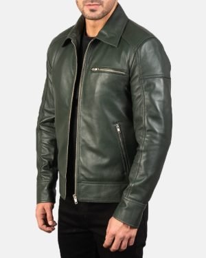 Men's Lavendard Green Leather Biker Jacket.