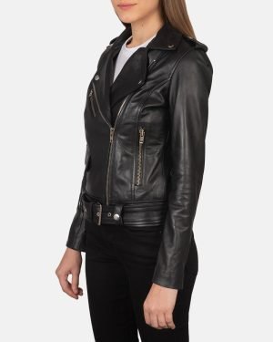 Women's Alison Black Leather Biker Jacket.