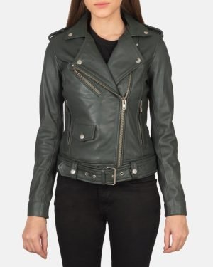 Women's Alison Green Leather Biker Jacket