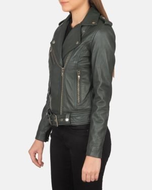 Women's Alison Green Leather Biker Jacket.