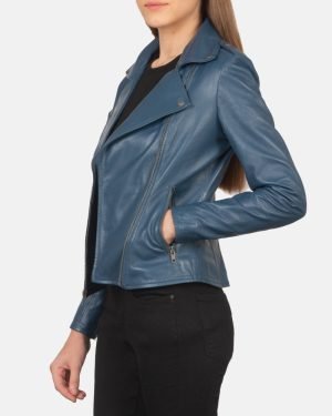 Women's Flashback Blue Leather Biker Jacket.