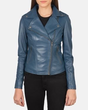 Women's Flashback Blue Leather Biker Jacket
